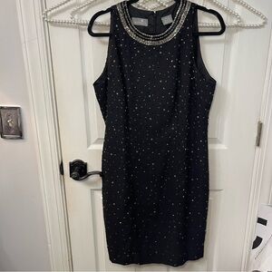 Liz Claiborne Black Cocktail Dress with Silver Beaded Accents
